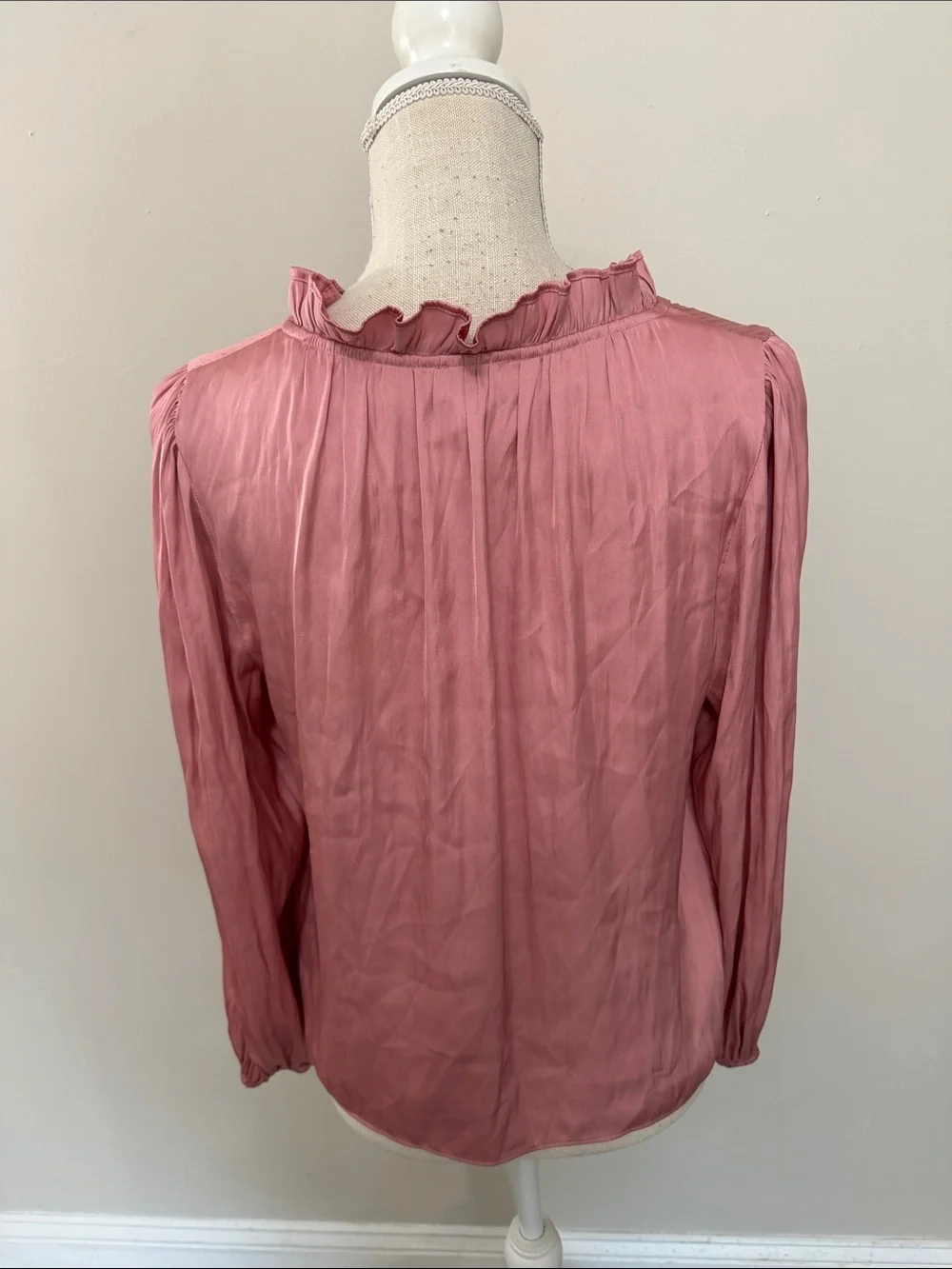 J. Crew Dusty Rose Ruffle-Neck Long Sleeve Blouse